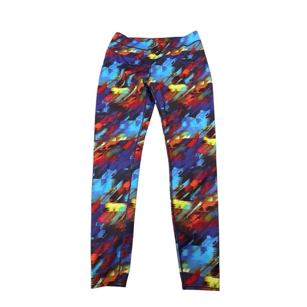 Athleta‎ Sonar Colorburst Leggings Womens M Multicolor Abstract Print Zip Pocket